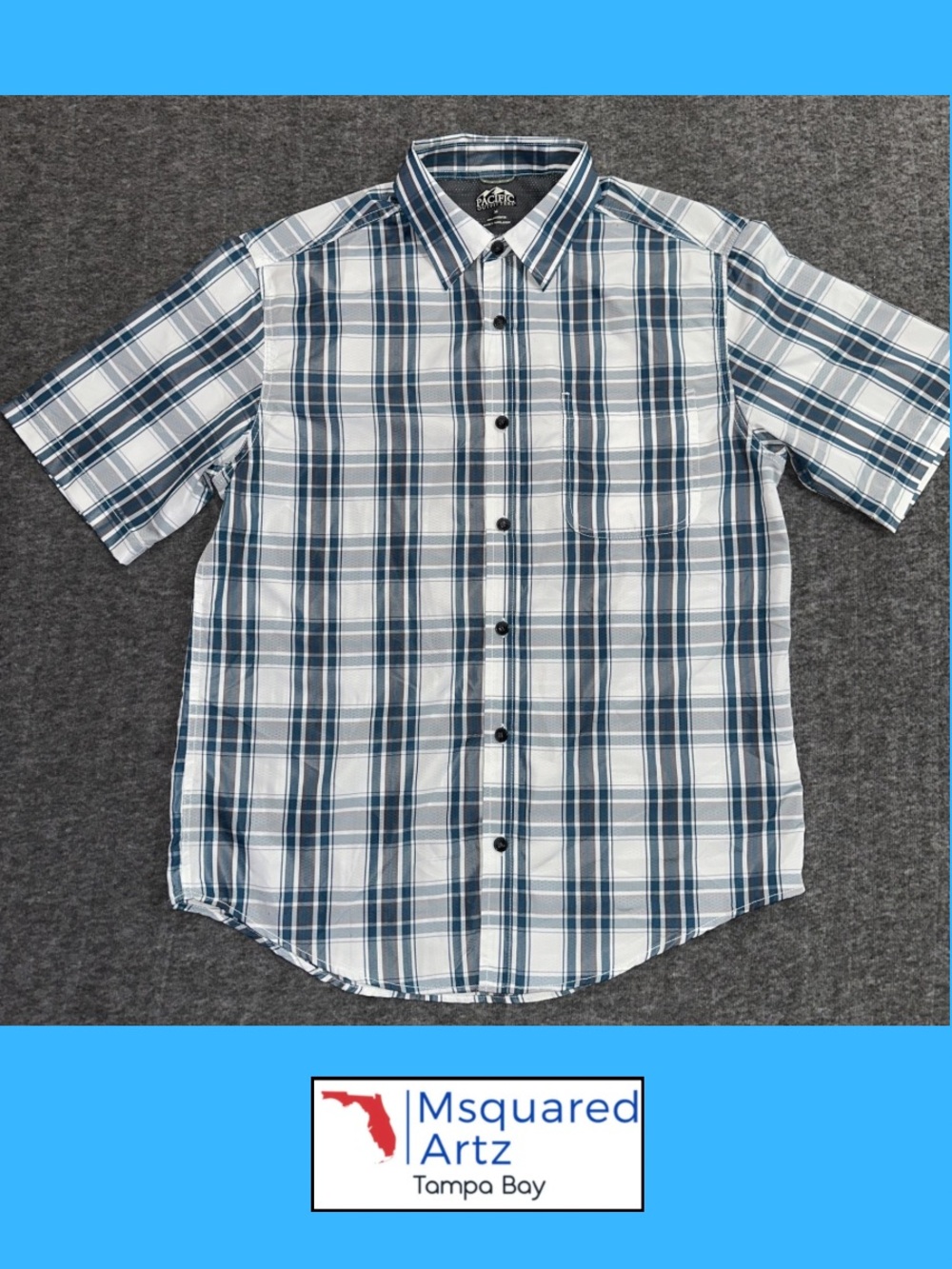 Pacific Outfitters Plaid Button Shirt Men's M Blue Gray White Performance